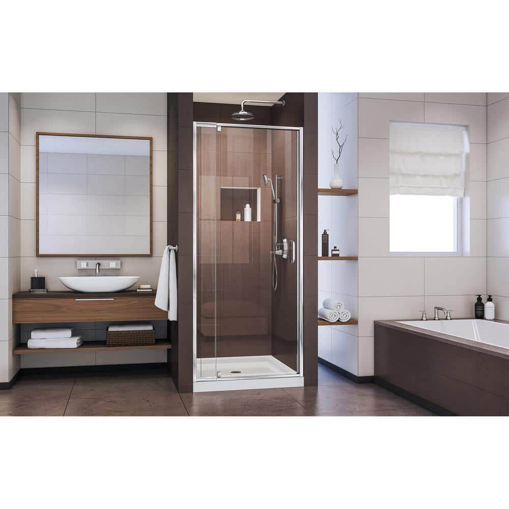 Flex 36" Frameless Chrome Pivot Shower Kit with Clear Glass