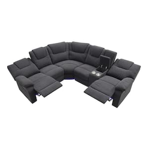 94.4 in. Velvet Modern Sectional Sofa Recliner Chair Sofa in. Black with Storage Box