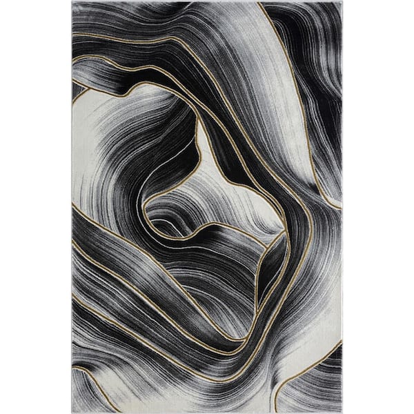 Abani Luna Grey 7 ft.9 in. x 10 ft.2 in. Abstract Polypropylene Polyester Area Rug