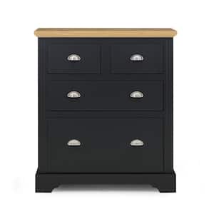Alaska 4 Drawer Dresser in a Dark Gray Solid Wood with a Pine Wood Top