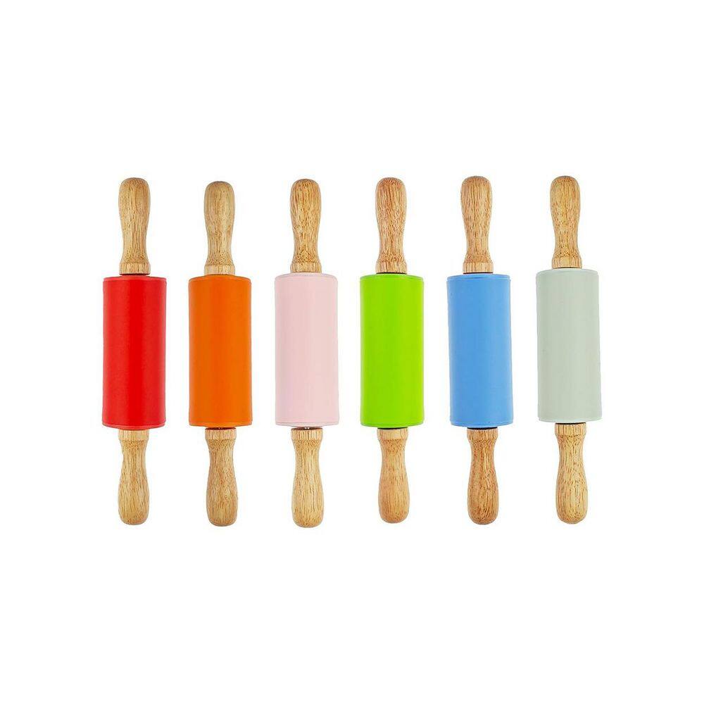 9 Inch Silicone Wood Multicolor Kids Rolling Pin Lightweight Easy Clean for Baking Pastry Dough 6-Pack product image for price tracking