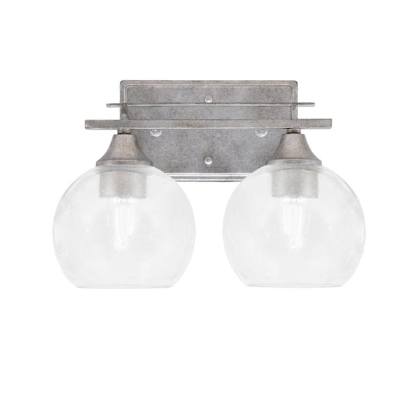 Unbranded Ontario 13 in. 2-Light Vanity Light Aged Silver 5 Clear Bubble Glass Shade