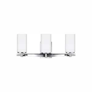 Alturas 22 in. 3-Light Chrome Modern Contemporary Wall Bathroom Vanity Light with Satin Etched Glass and LED Light Bulbs