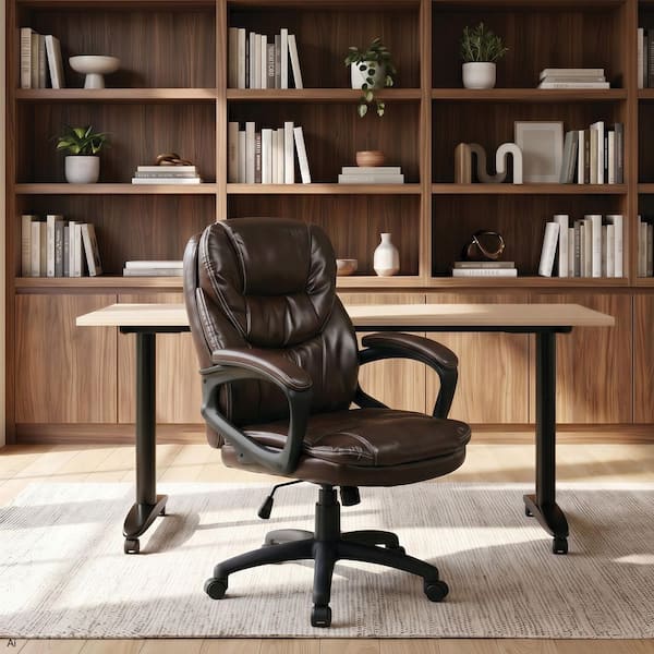 Mitsuru FukudaHALO ブラウンレザーアームチェア Work Smart Chocolate Faux Leather Manager Office Chair FL660-U2