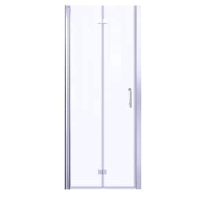 32 in. W x 72 in. H Bifold Semi-Frameless Shower Door in Chrome Finish with Clear Glass