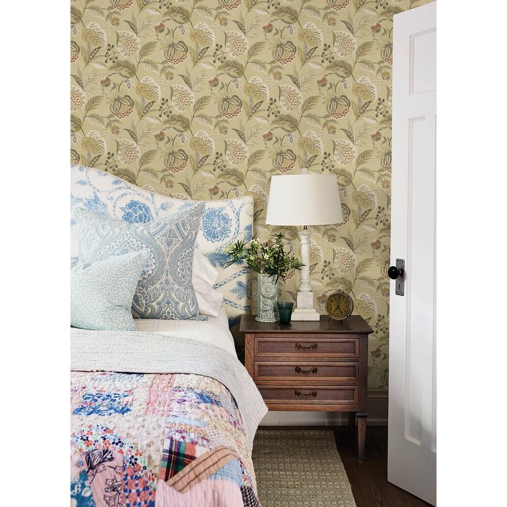 Bohemian Jacobean Mustard and Light Brown Pre-pasted Wallpaper