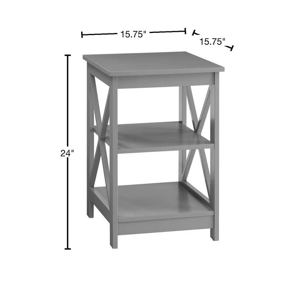 Gray MDF 3-Shelf Rectangular End Table