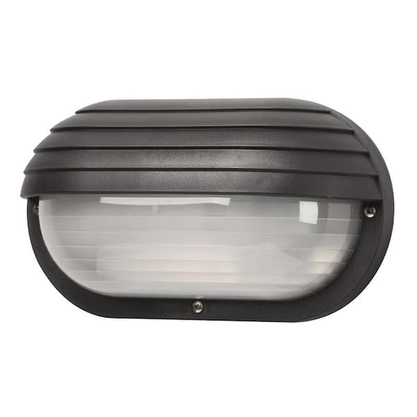 SOLUS Nautical Oblong Eyelid Black Outdoor Hardwired Bulkhead Sconce with 4000K LED Bulb and Frosted Diffuser