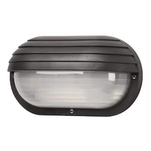 Nautical 1-Light Black 4000K ENERGY STAR LED Outdoor Wall Mount Sconce with Eyelid & Durable Frosted Polycarbonate Lens