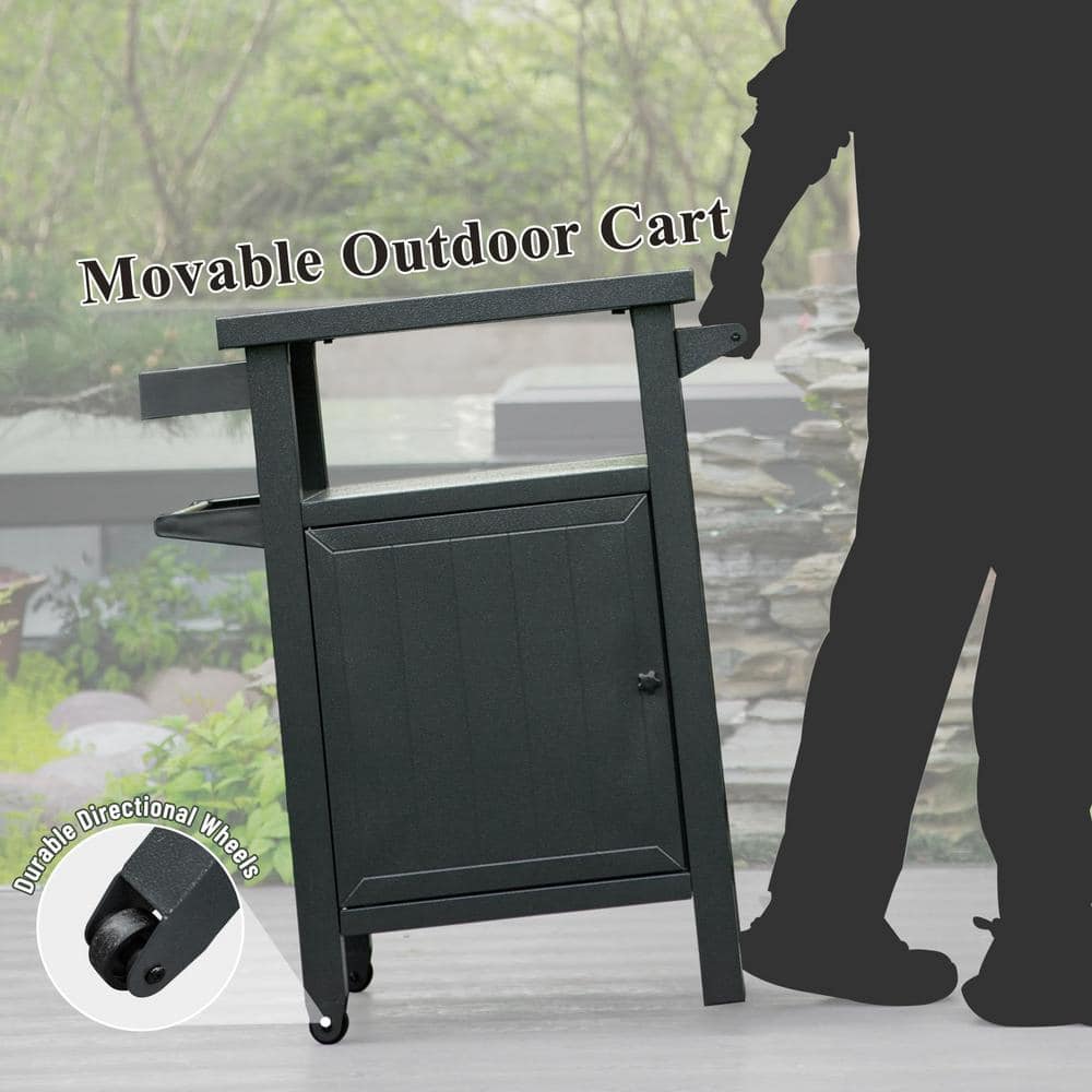 Dark Gray Metal Grill Cart with Storage and Wheels