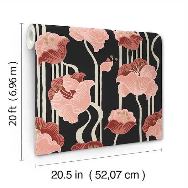 York Wallcoverings Shirley Coral Deco Floral Peel and Stick