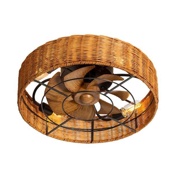 Urban 19 in. Indoor Brown Low Profile Farmhouse Caged Bladeless Natural Ceiling Fan with 4-Light with Remote Included