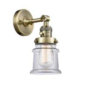 Canton 1-Light Clear, Antique Brass Wall Sconce with Clear Glass Shade