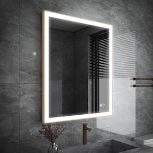 28 in. W x 36 in. H Rectangular Framed Dimmable Wall LED Bathroom Vanity Mirror in Gold,Anti-Fog,Support Wall Switch