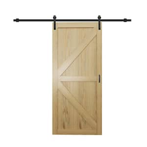 K Series 36 in. x 84 in. Pre Assembled Natural Wood Stained MDF Sliding Barn Door with Hardware Kit and Door Handle