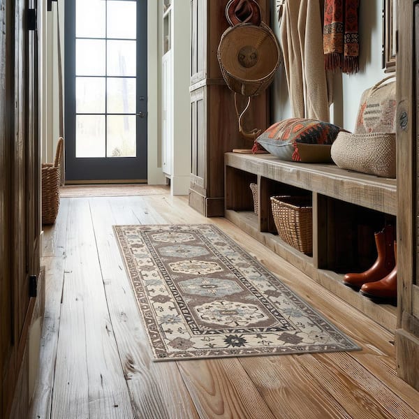 Shary Coffee Brown/Beige Washable Rug 2.5 ft. x 7 ft. Runner Rug