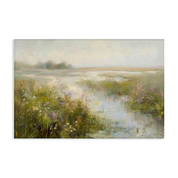Spring River with Wild Blooms by LSR Design Studio Unframed Nature Graphic Art Print 24 in. x 36 in.