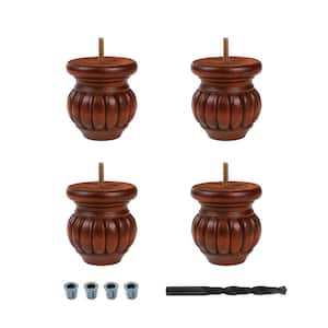 4 in. x 3-1/2 in. Stained Cherry Solid Hardwood Round Bun Foot (4-Pack)