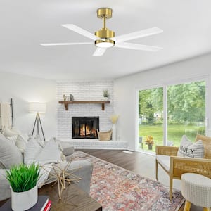 Silvester 52 in. Indoor White-Blade Gold Ceiling Fan with Color-Changing LED Light, Downrod and Remote Control