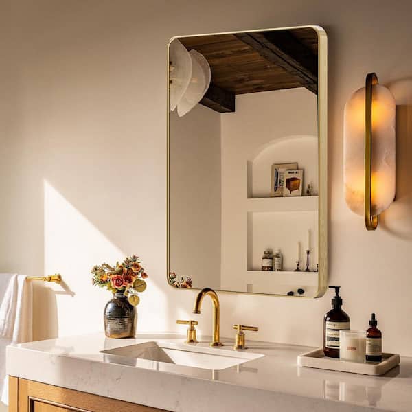 Sxiawe 30 in. W x 40.2 in. H Gold Rectangle Aluminum Frame Wall-Mounted Bathroom Mirror/Vanity mirror