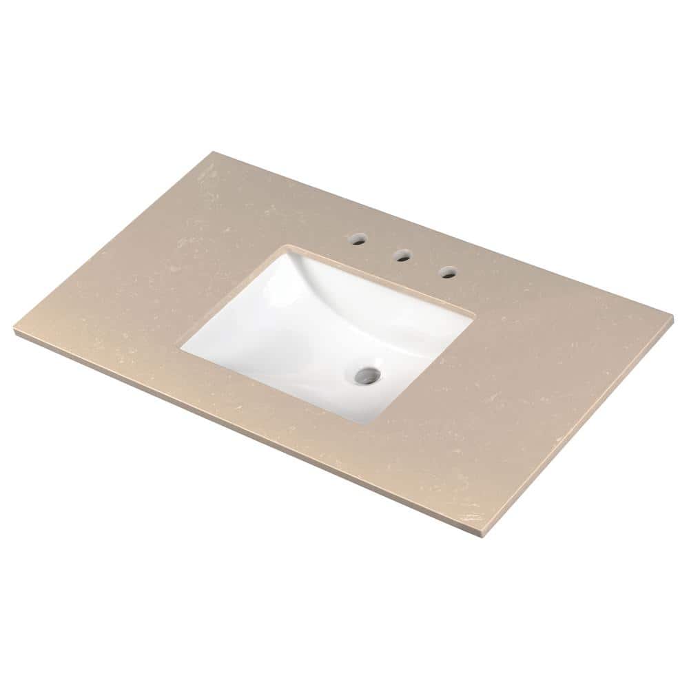 Sandino Sand 49-in White Engineered Marble Vanity Top with Rectangular Sink