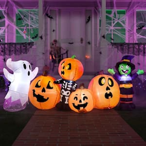 Syncfun 8 FT Long Horizontal Inflatable Pumpkin & Ghost Decoration with LEDs