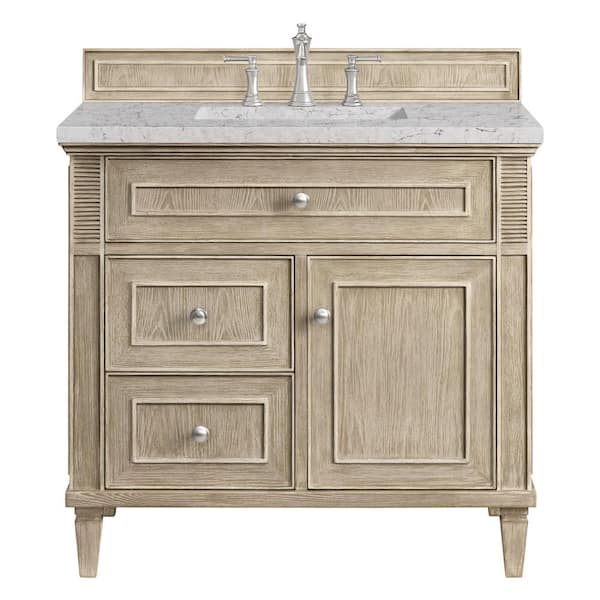 James Martin Vanities Lorelai 36.0 in. W x 23.5 in. D x 34.06 in. H Single Bath Vanity in Whitewashed Oak & Eternal Jasmine Pearl Quartz Top