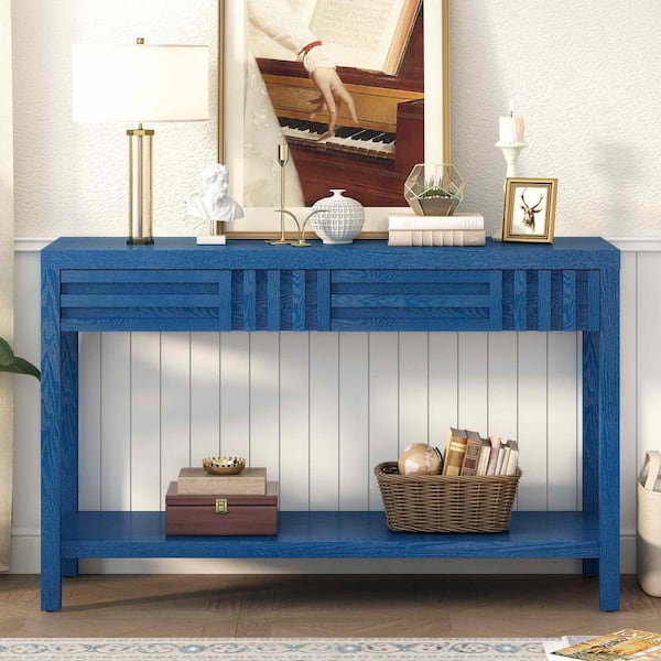 Polibi 51.3 in. Navy Blue Rectangle Wood Console Table Entryway Table