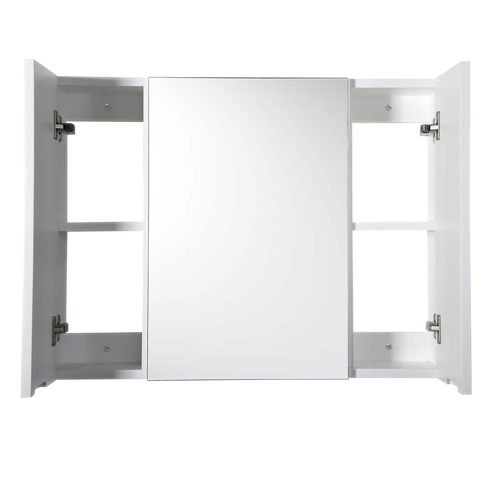 White Frameless MDF Wall-Mount Medicine Cabinet with Mirror