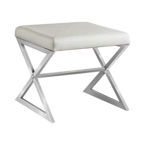 White and Chrome x-Cross Base Upholstered Ottoman
