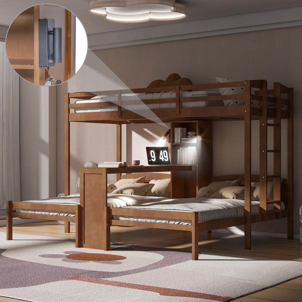 Natural Twin over Twin & Twin Triple Bunk Bed with Built-in Desk, Storage Shelves, Reading Lamp price history on PriceWatchPro