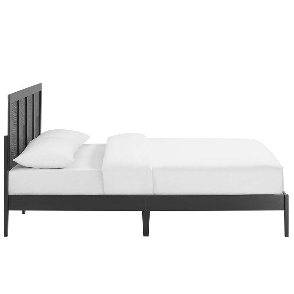 Sirocco Black Wood and Rattan Queen Platform Bed