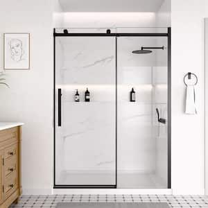 52 to 54 in. W x 74 in. H Soft-Close Frameless Sliding Shower Door in Matte Black with 5/16 in.SGCC Tempered Clear Glass