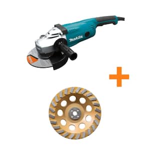 15 Amp Corded 7 in. Angle Grinder w/ Grinding wheel, Side handle & Wheel Guard with 7 in. 24 Seg Diamond Cup Wheel