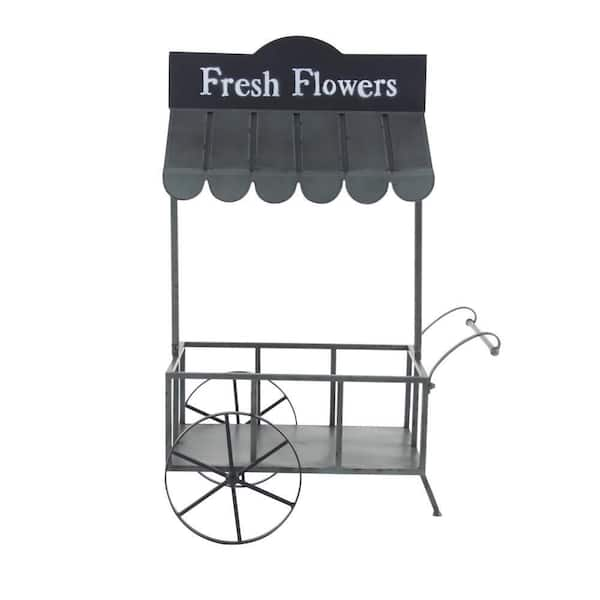 44 in. Black Metal Indoor Outdoor Flower Cart Plantstand