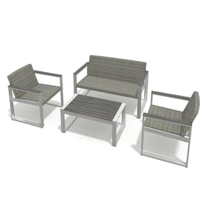 4-Piece Aluminum Patio Conversation Set with Gray Cushions