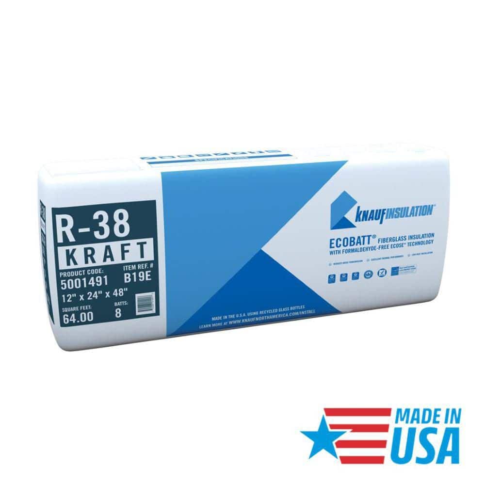 Knauf Insulation R-38 EcoBatt Kraft Faced Fiberglass Insulation Batt 24 in. x 48 in. x 12 in.