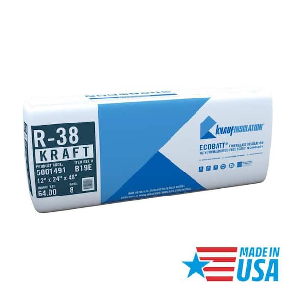 R-38 EcoBatt Kraft Faced Fiberglass Insulation Batt 24 in. x 48 in. x 12 in.