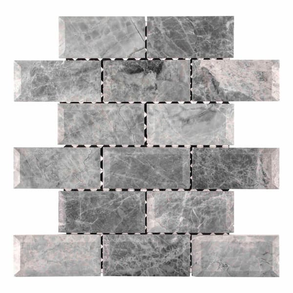 Jeffrey Court Tundra Grey 2 x 4 Beveled 10 in. x 11.75 in. Interlocking Polished Marble Mosaic Tile (8.16 sq. ft./Case)