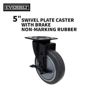 5 in. Gray Rubber Like TPR and Black Steel Swivel Plate Caster with Locking Brake and 350 lb. Load Rating