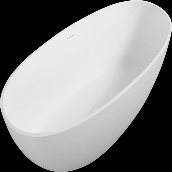 65 in. W x 29.5 in. W Solid Surface Stone Resin Flatbottom Freestanding Soaking Bathtub in White