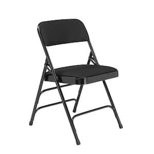 Black Fabric Padded Seat Stackable Folding Chair (Set of 4)