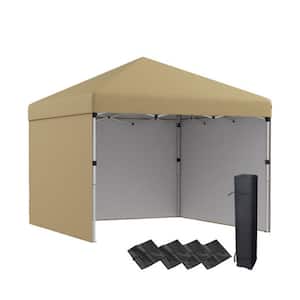 10 ft. x 10 ft. Outdoor Steel Instant Event/Party Tent Canopy and Gazebo with 3 Sidewalls and Height Adjustable in Biege