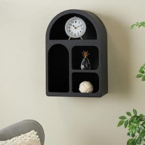 16 in. W x 8 in. D Black Wood Geometric Decorative Wall Shelf