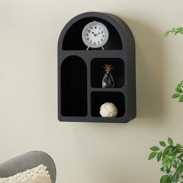 16 in. W x 8 in. D Black Wood Geometric Decorative Wall Shelf