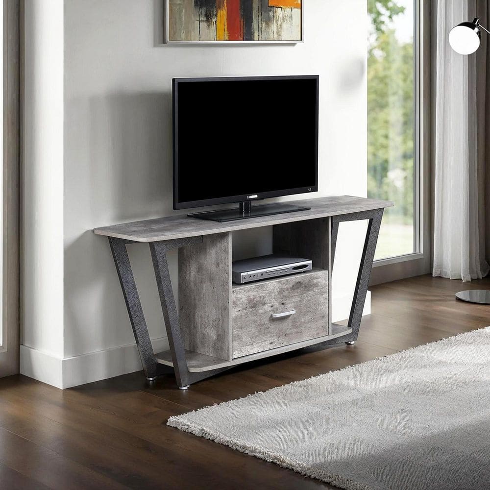 Graystone 59.25 in. Gray and Black Particle Board 1 Drawer TV Stand with Shelves for TVs Up to 65 in. price history on PriceWatchPro