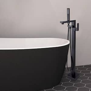 2-Handle Freestanding Tub Faucet with Hand Shower Floor Bathtub Faucet in Matte Black
