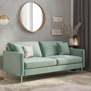 Highland 33.5 in. W Seafoam Green Velvet Upholstered 3-Seats Lawson Sofa with Accent Pillows