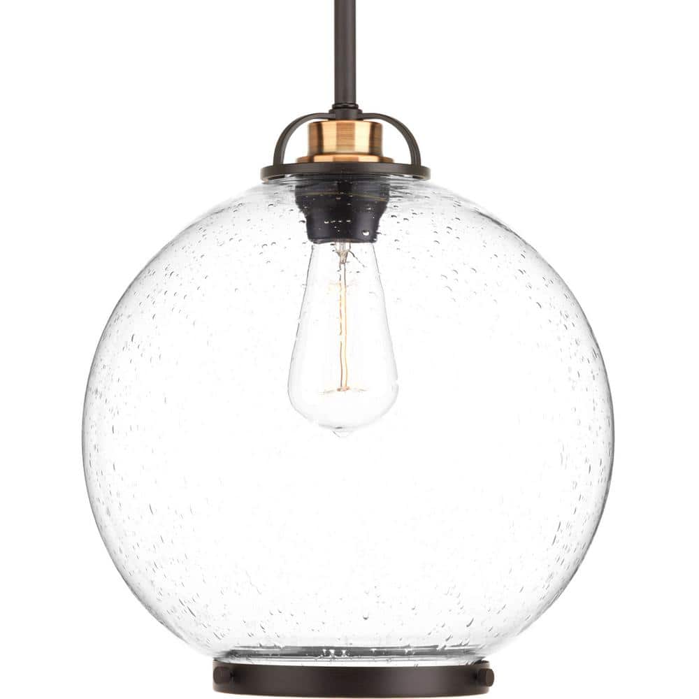 Elegant Antique Bronze Globe Pendant with Seeded Glass Shade