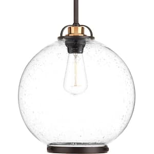 Chronicle Collection 1-Light Antique Bronze Pendant with Clear Seeded Glass